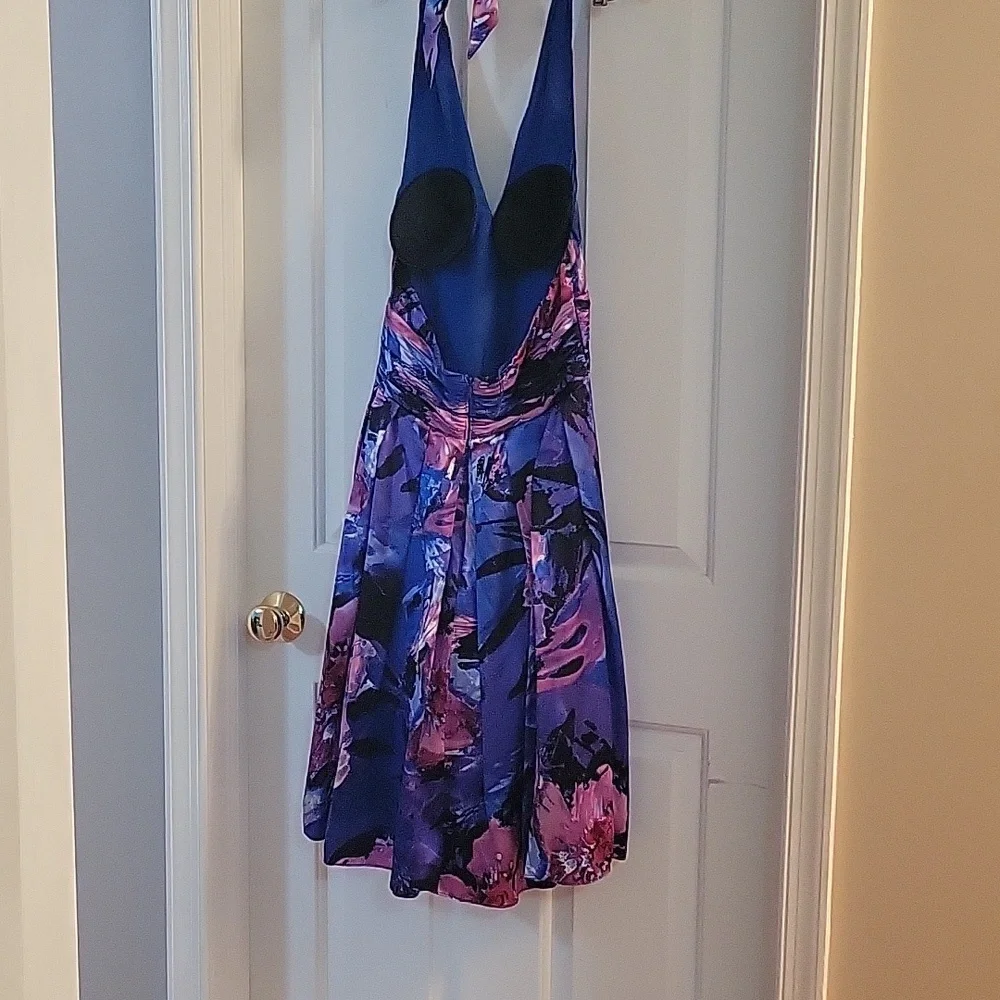Adrianna Papell occasions silk blue purple pink floral halter dress 8 - Picture 4 of 7
